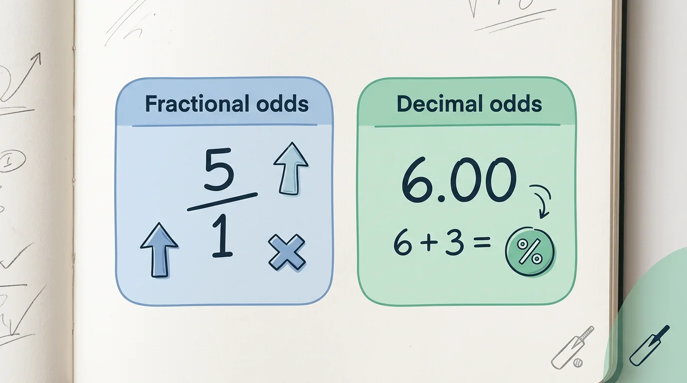 A simple notebook-style diagram comparing fractional and decimal odds calculations