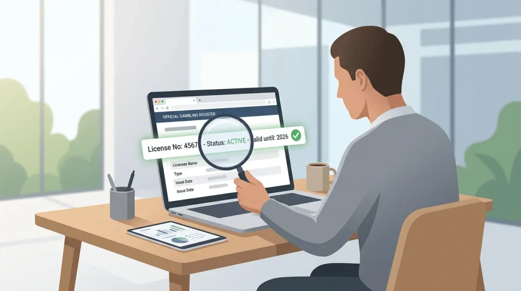 A neutral illustration of checking a licence entry in an online public register