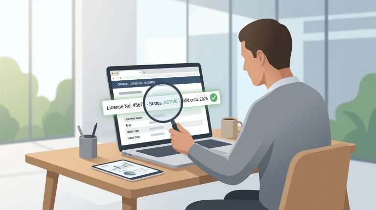 A neutral illustration of checking a licence entry in an online public register